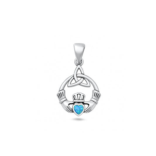 Silver Lab Opal Pendant - Claddagh