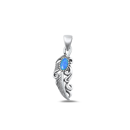 Silver Lab Opal Pendant - Feather