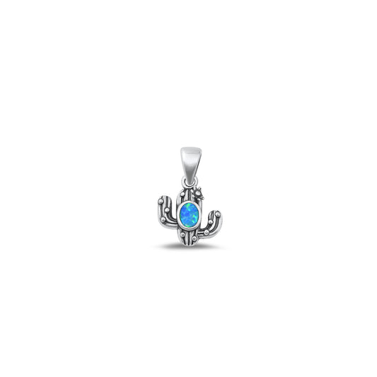 Silver Lab Opal Pendant - Cactus