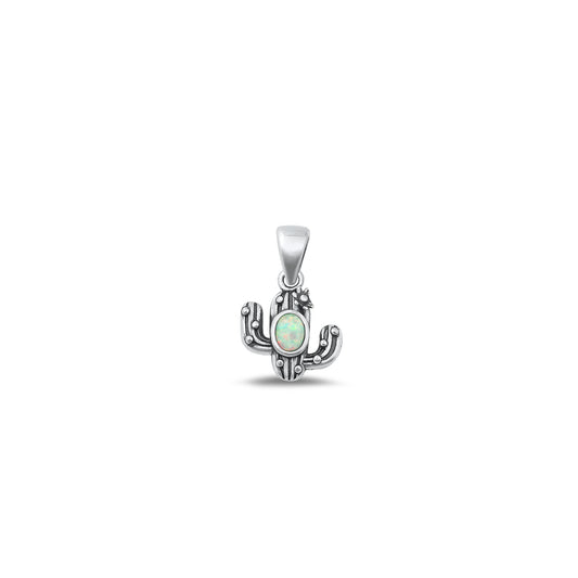 Silver Lab Opal Pendant - Cactus