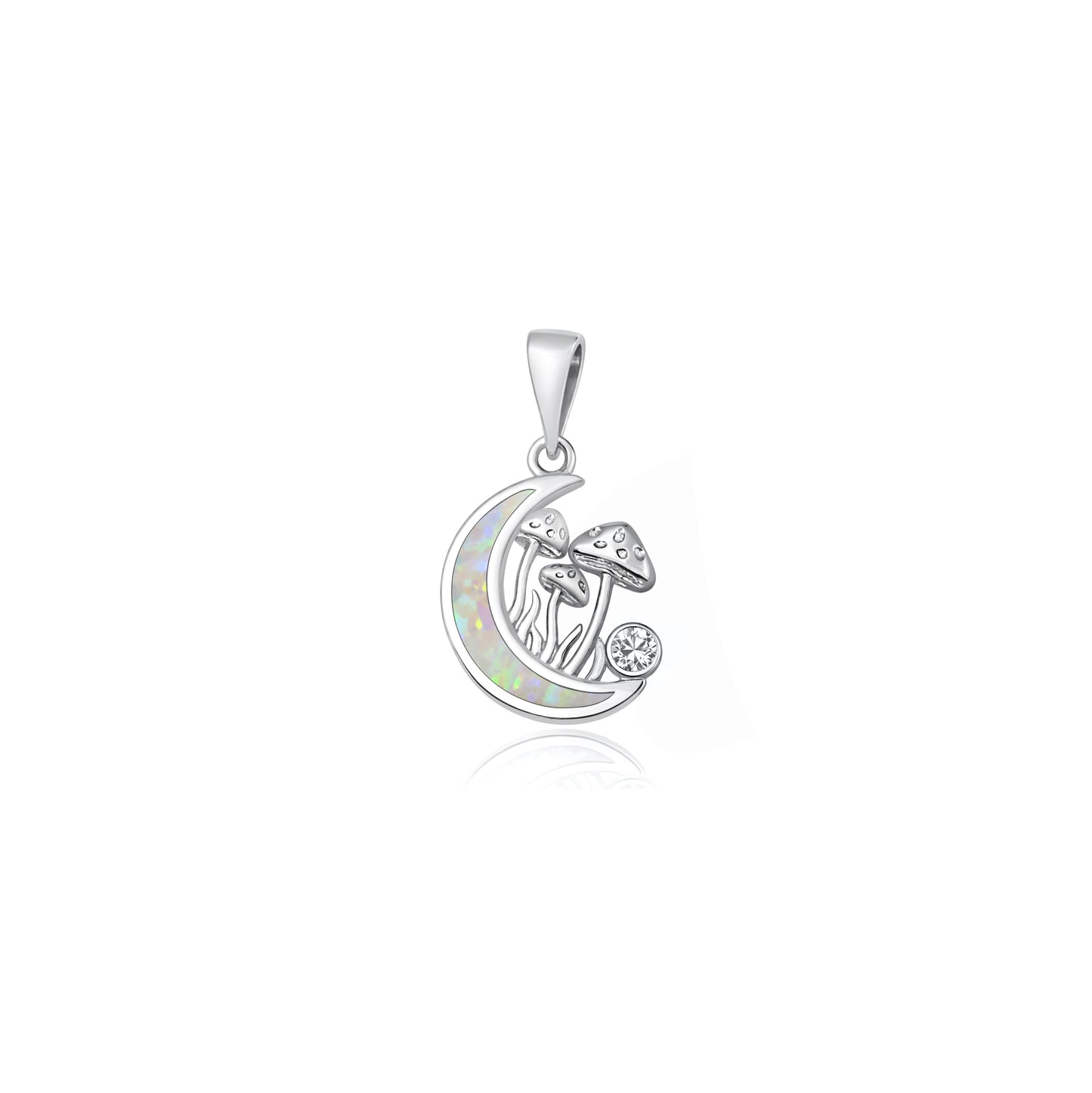 Silver Lab Opal Pendant - Mushroom & Moon