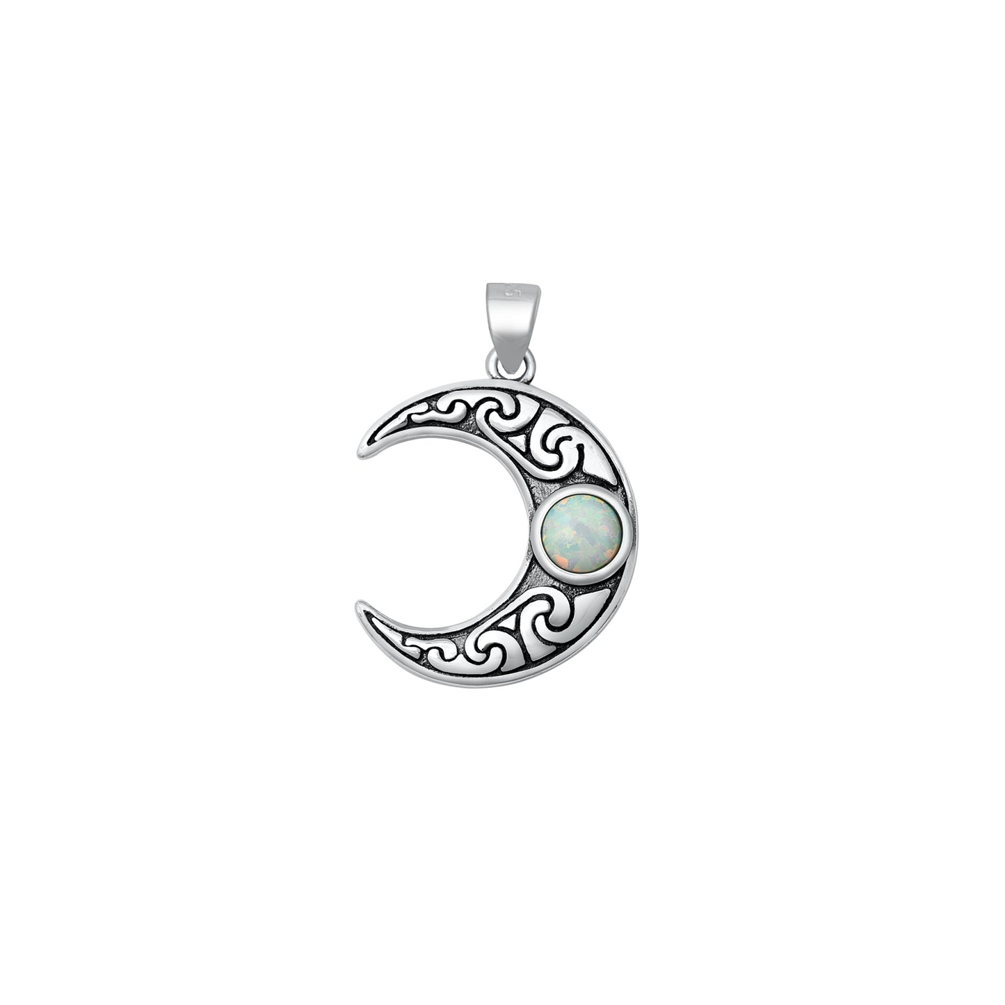 Silver Lab Opal Pendant - Celtic Moon