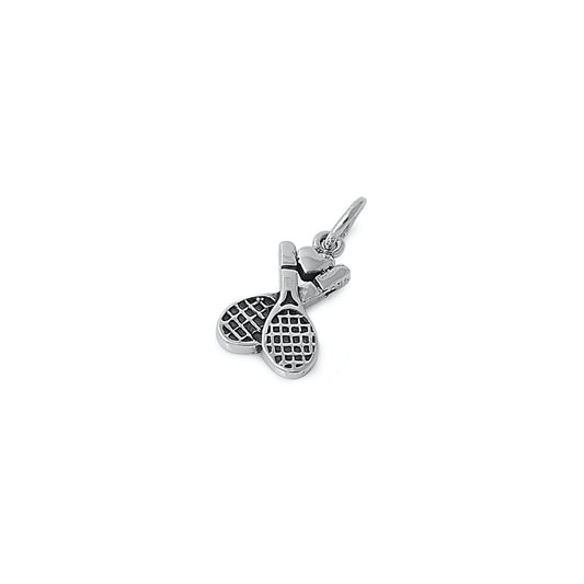 Silver Pendant - Double Tennis Rackets W/ Heart