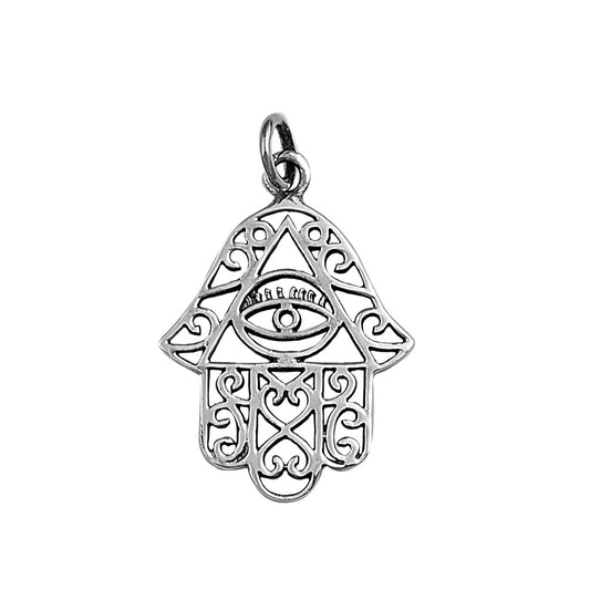 Silver Pendant - Hamsa w/ Evil Eye