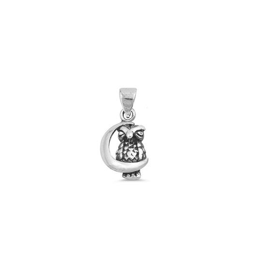 Silver Pendant - Owl on the Moon