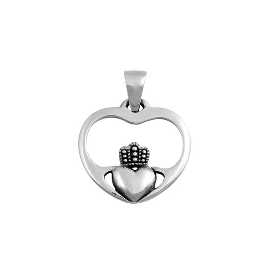 Silver Pendant - Heart Claddaugh