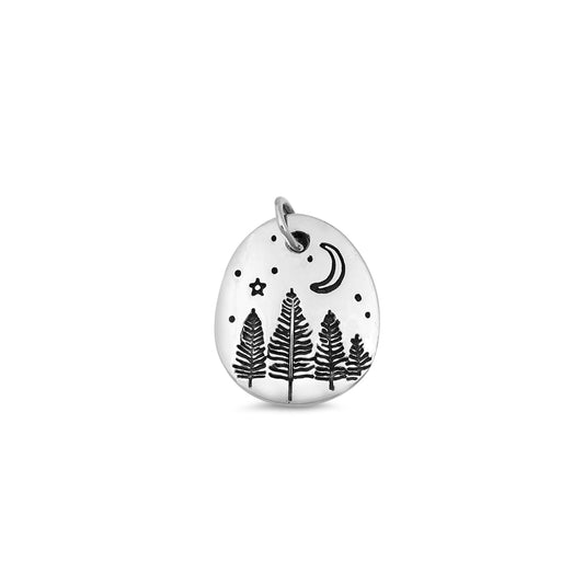 Silver Pendant - Trees and Moon