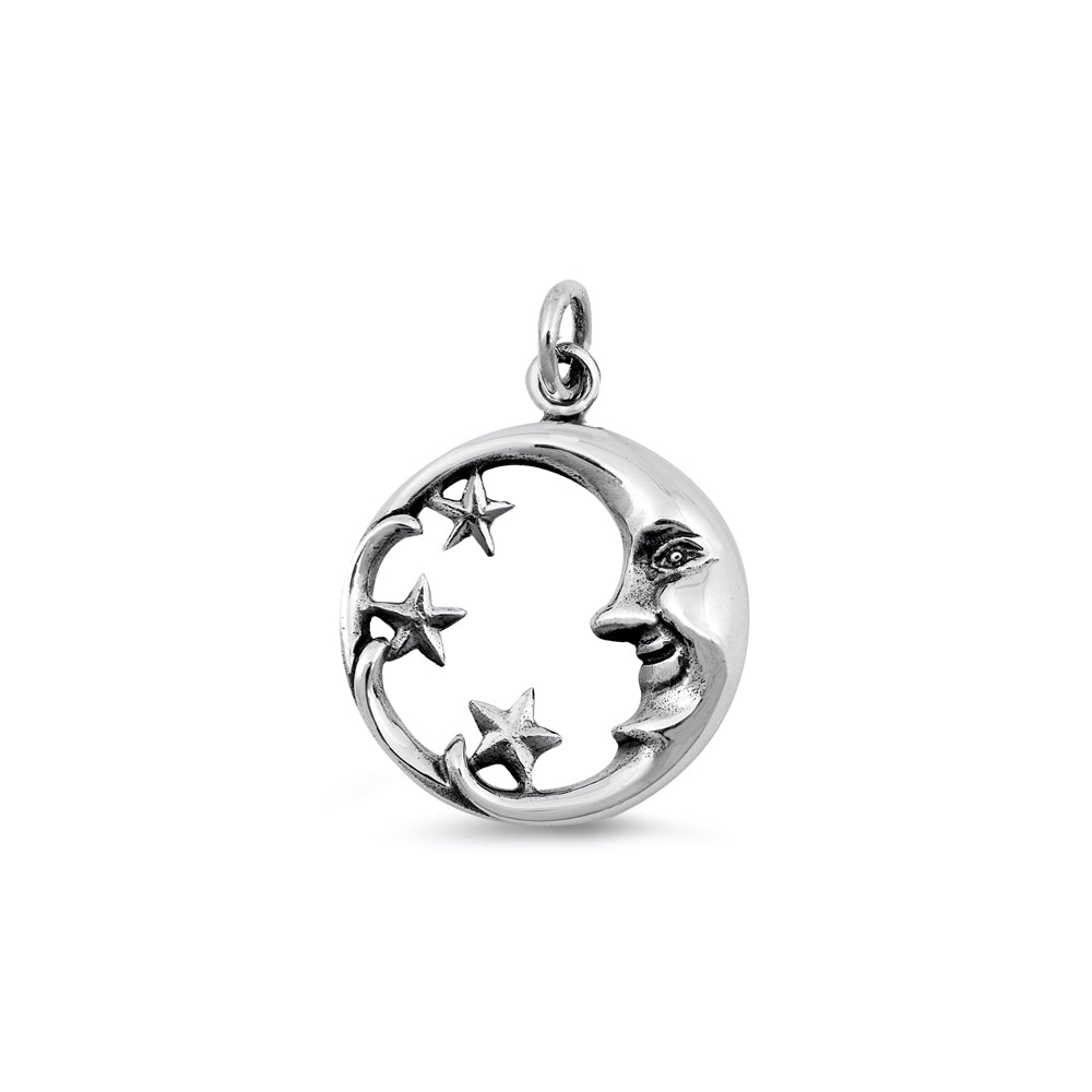 Silver Pendant - Moon & Stars