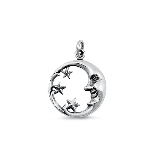 Silver Pendant - Moon & Stars