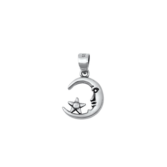 Silver Pendant - Crescent Moon & Star