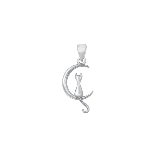Silver Pendant - Cat on Moon