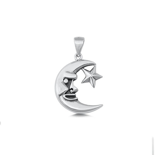 Silver Pendant - Crescent Moon & Star