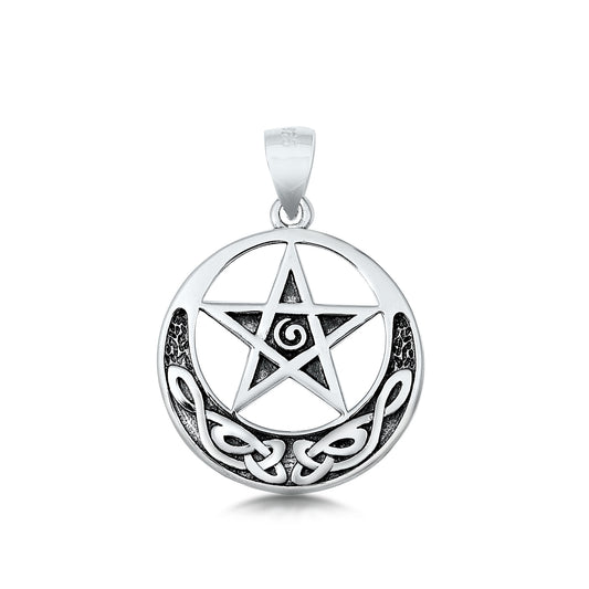 Silver Pendant - Celtic Moon and Star