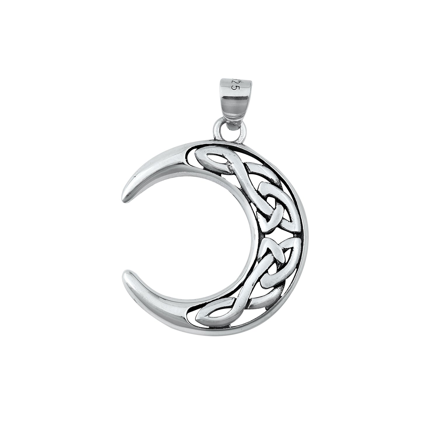 Silver Pendant - Celtic Crescent Moon