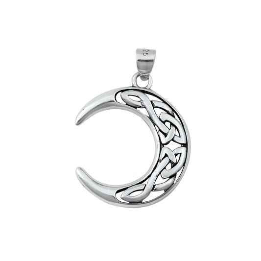 Silver Pendant - Celtic Crescent Moon