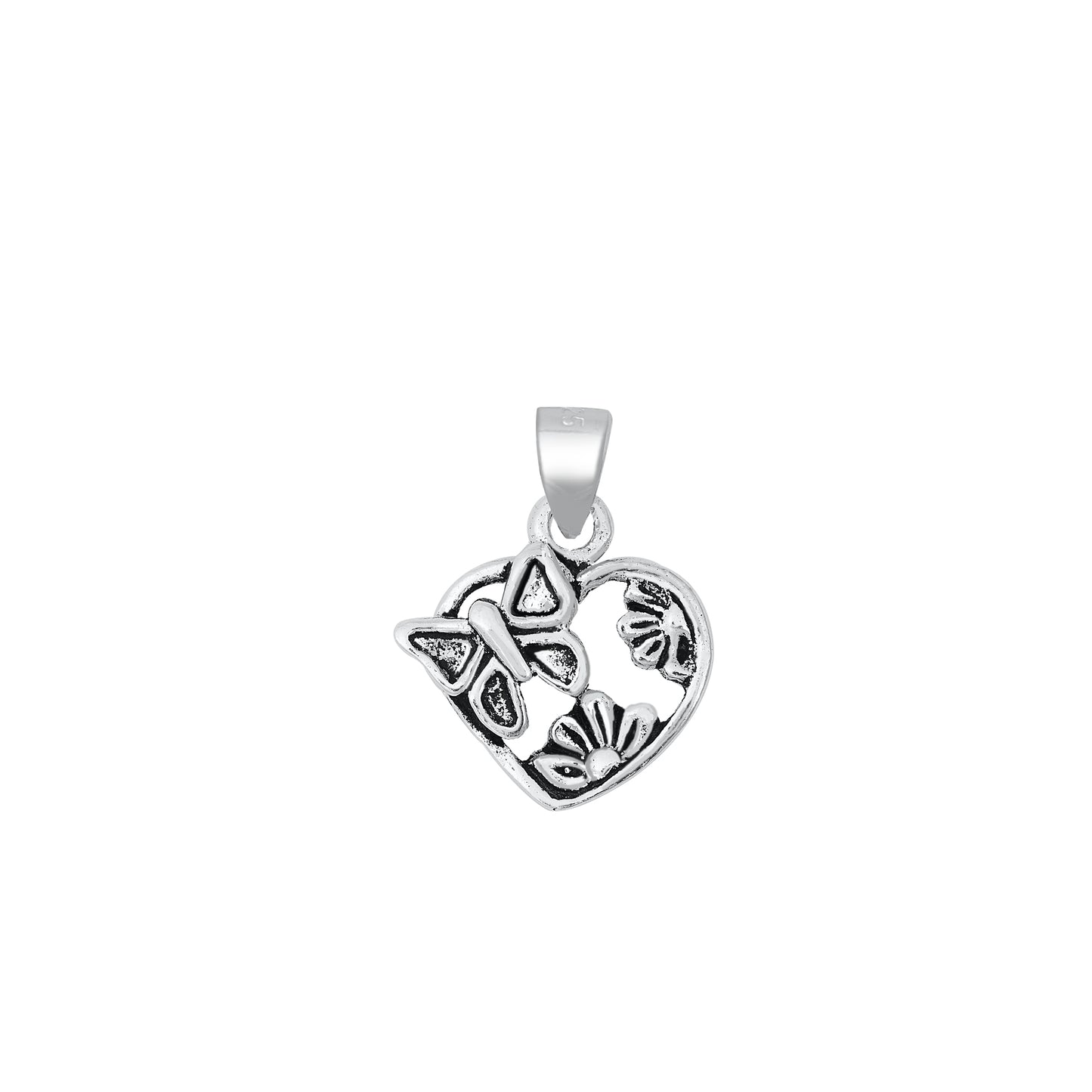 Silver Pendant - Heart Butterfly