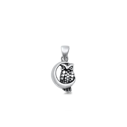 Silver Pendant - Owl & Moon