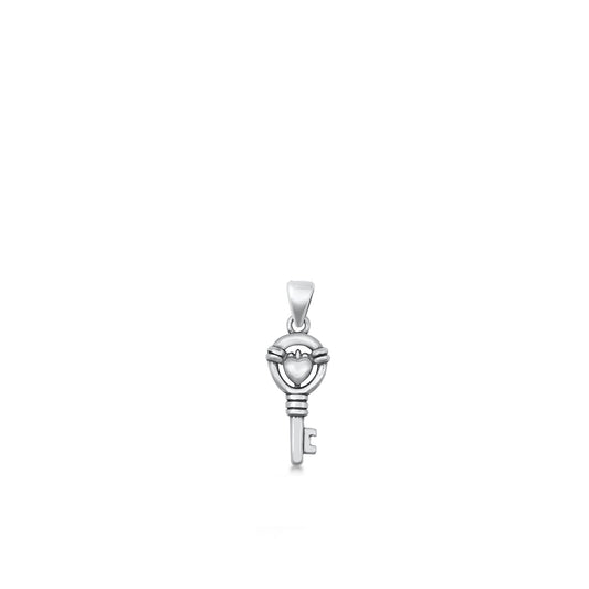 Silver Pendant - Heart & Key