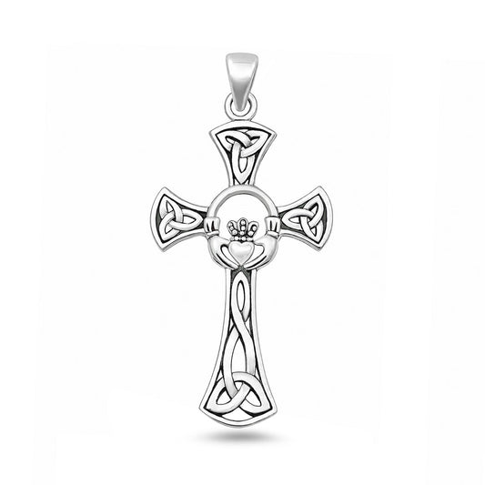Silver Pendant - Claddagh Celtic Cross