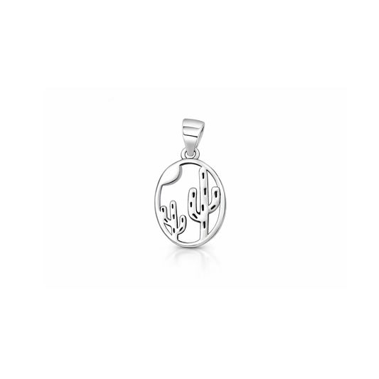 Silver Pendant - Cactus in Desert