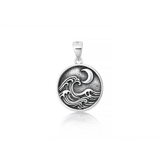 Silver Pendant - Ocean & Moon
