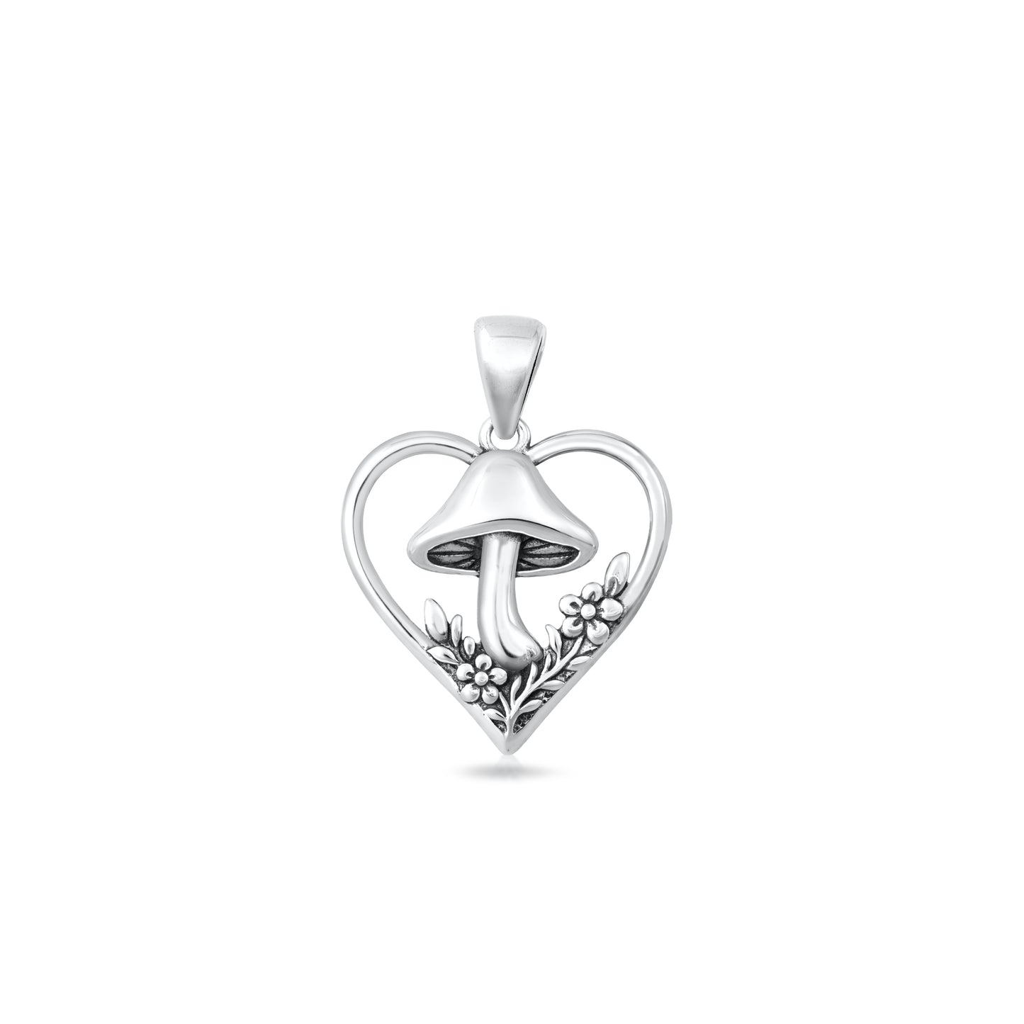 Silver Pendant - Mushroom & Heart