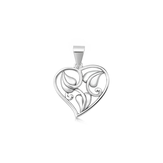 Silver Pendant - Vines & Heart