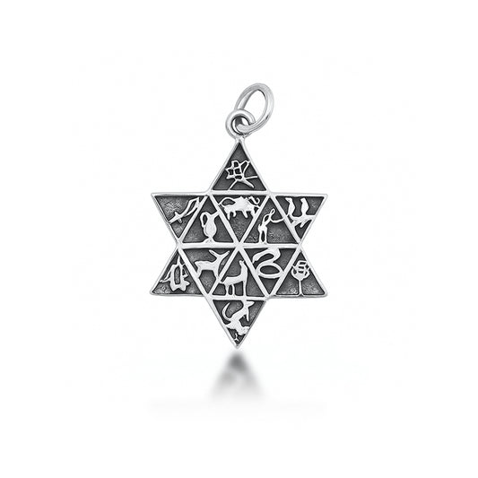 Silver Pendant - Tribes of Israel & Star of David