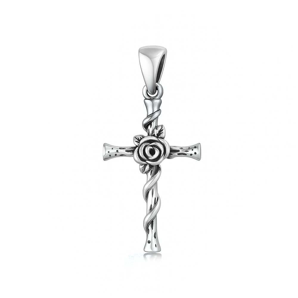 Silver Pendant - Rose & Cross