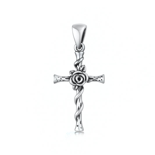 Silver Pendant - Rose & Cross