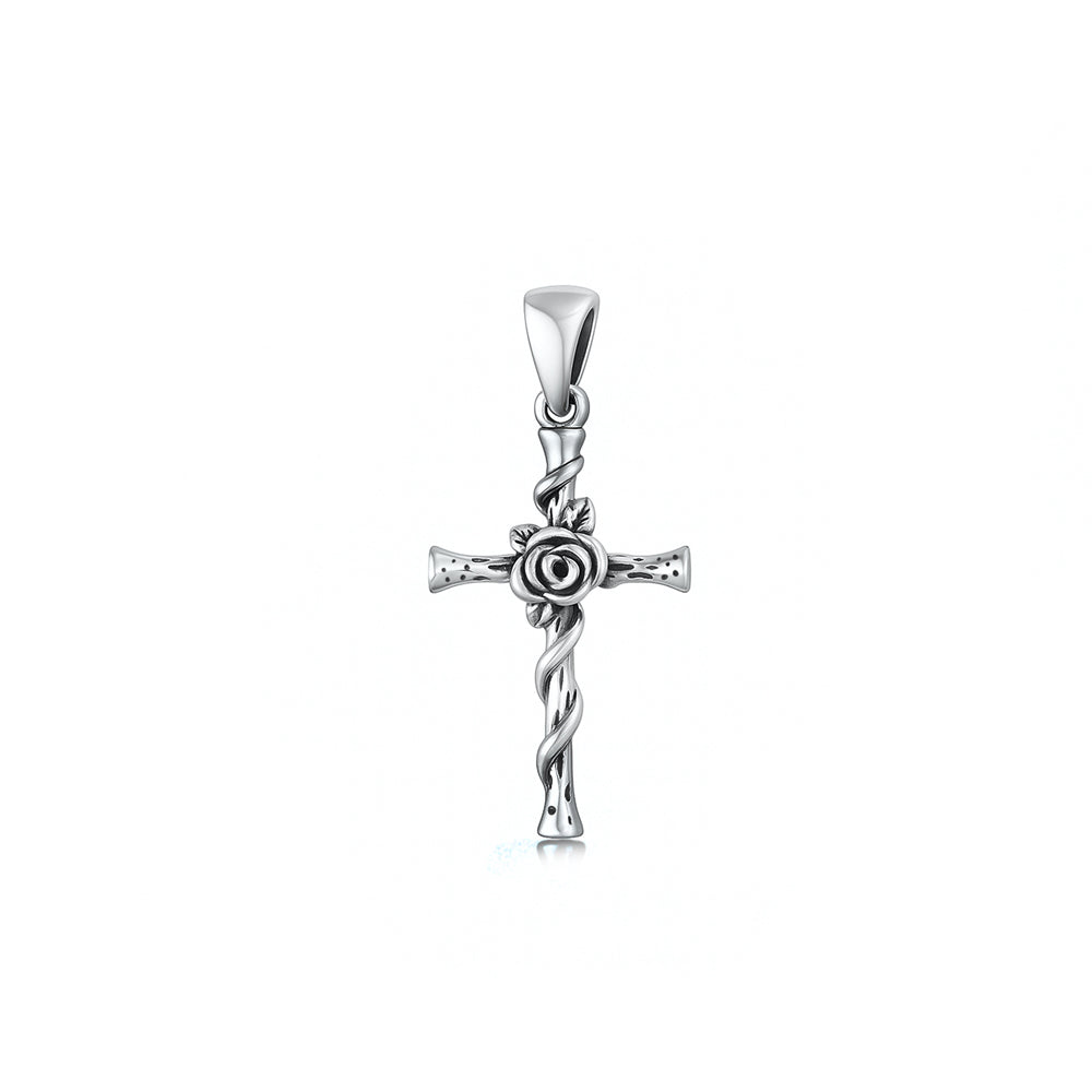 Silver Pendant - Rose & Cross