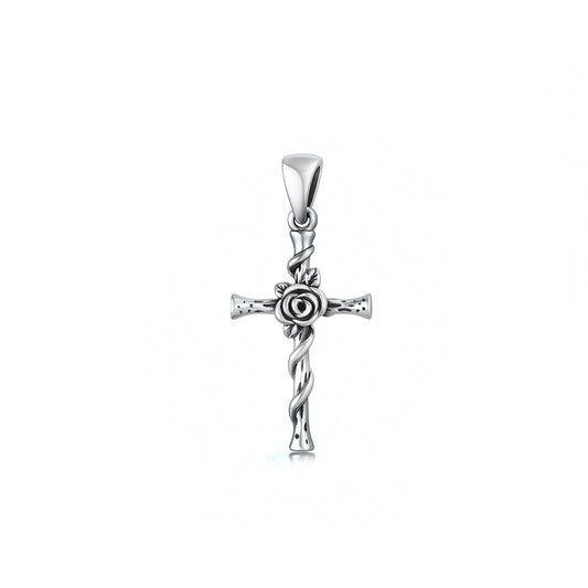 Silver Pendant - Rose & Cross