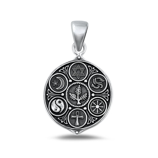 Silver Pendant - Co-Exist Symbols
