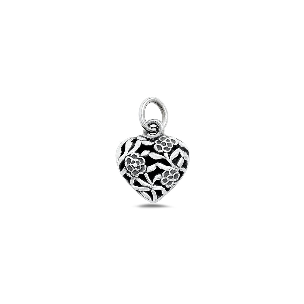 Silver Pendant - Heart & Flowers