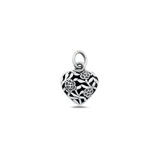 Silver Pendant - Heart & Flowers