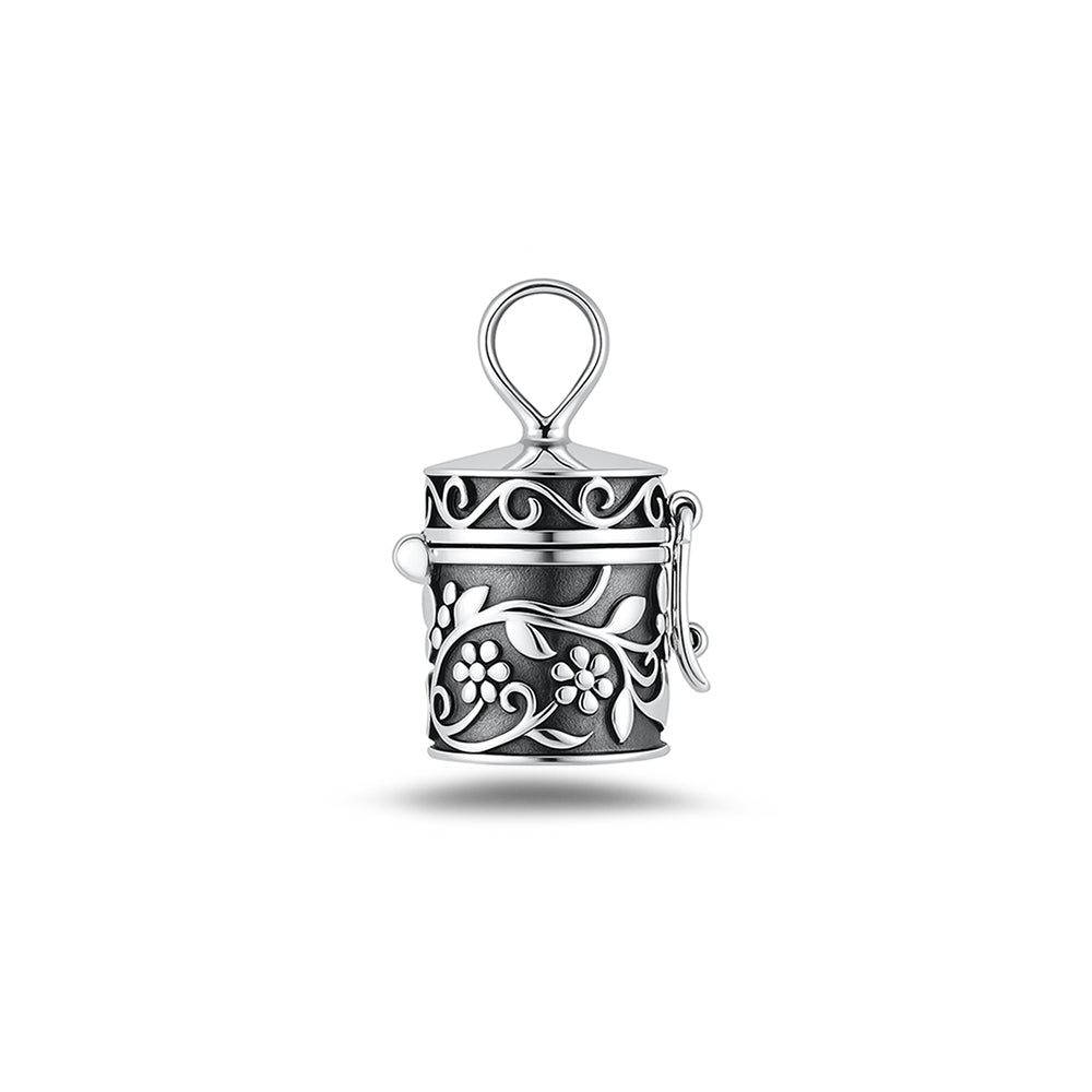 Silver Pendant - Floral Canister