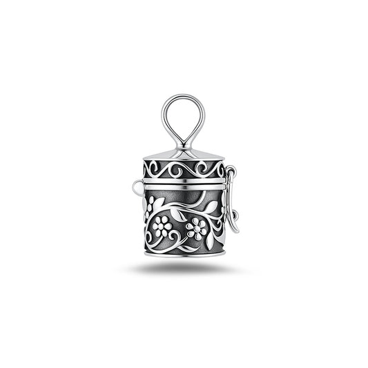 Silver Pendant - Floral Canister