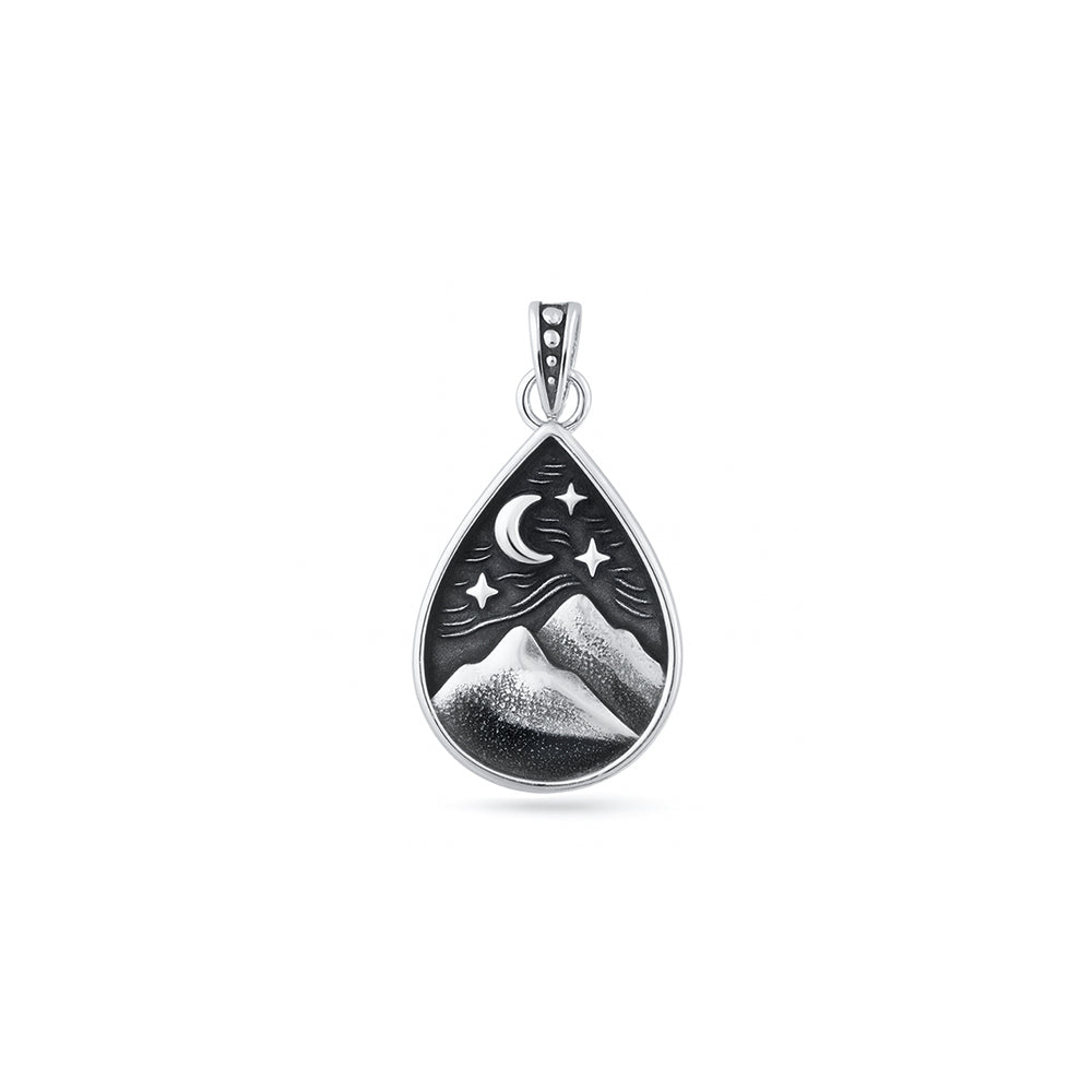 Silver Pendant - Mountains & Moon