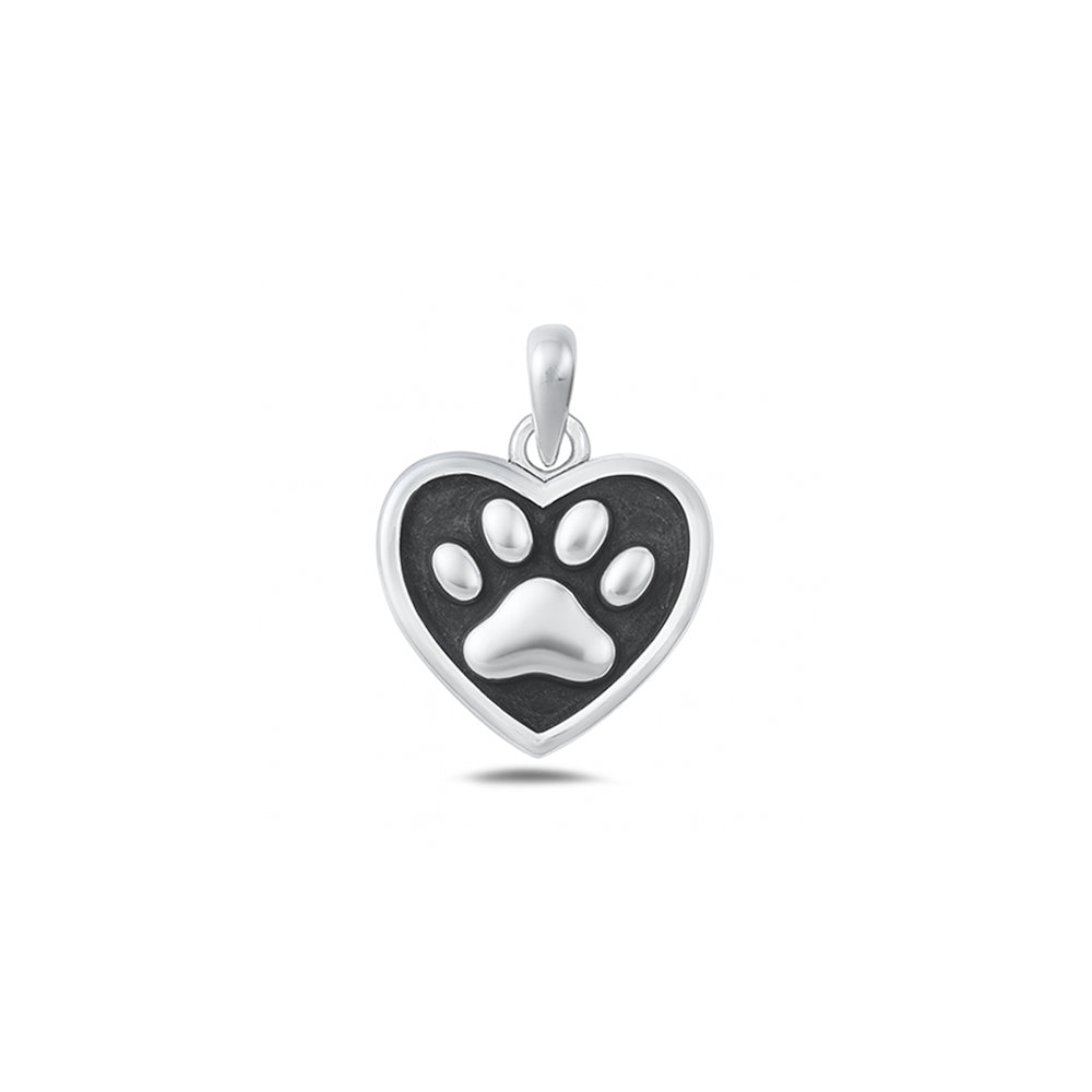 Silver Pendant - Paw Print Heart