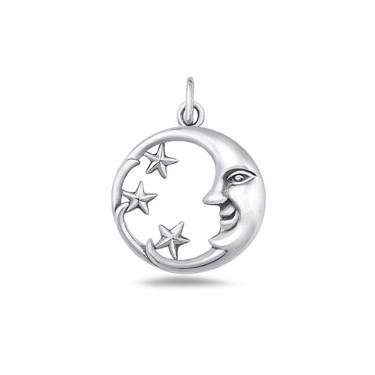 Silver Pendant - Moon & Stars