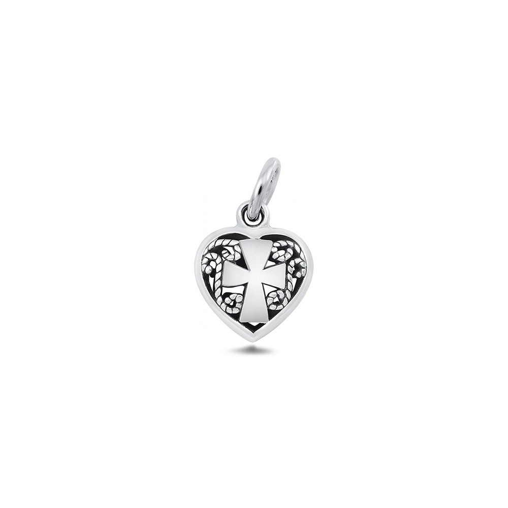 Silver Pendant - Cross & Heart Filigree