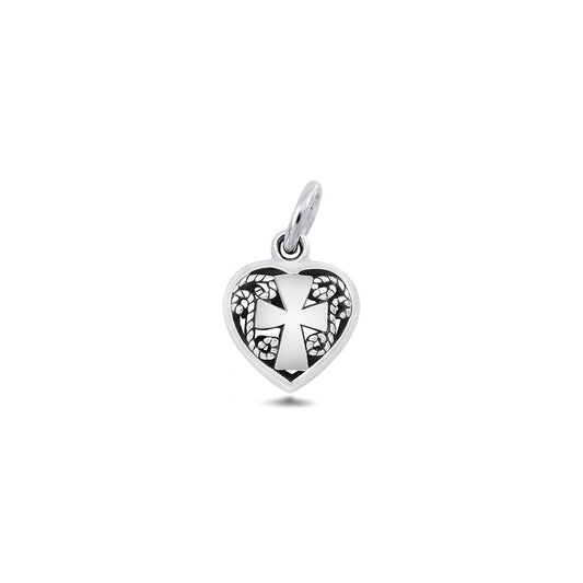 Silver Pendant - Cross & Heart Filigree
