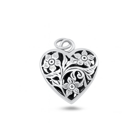 Silver Pendant - Floral Heart