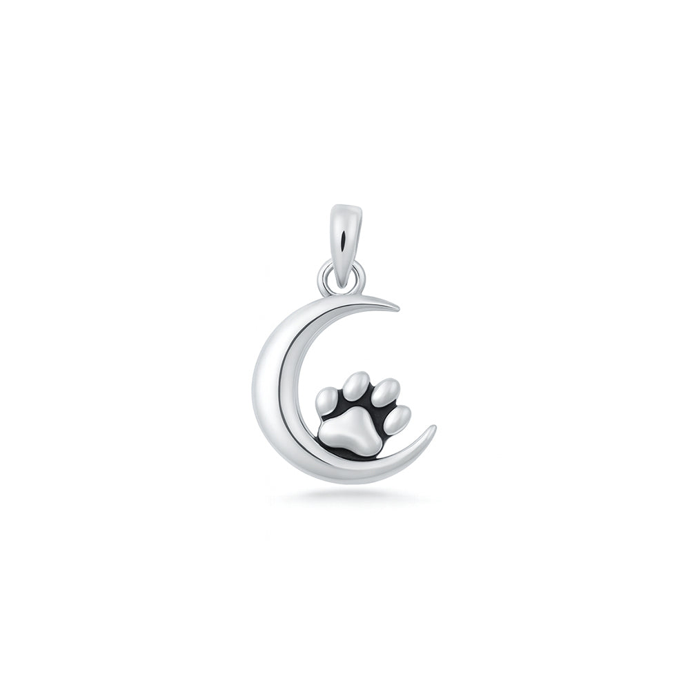 Silver Pendant - Paw Print & Moon