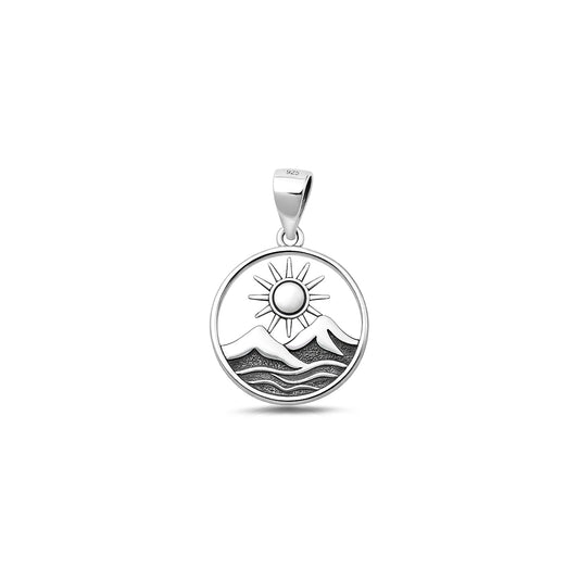 Silver Pendant - Sun & Mountains