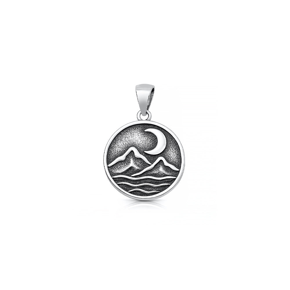 Silver Pendant - Mountains & Moon