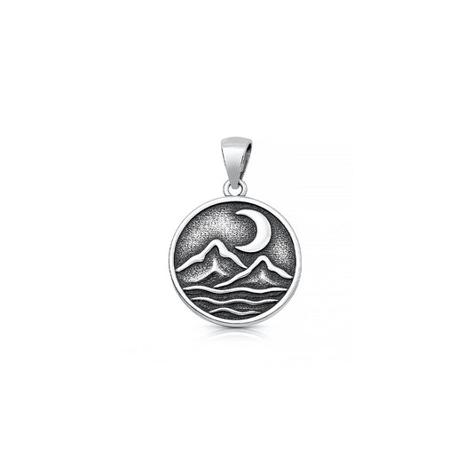 Silver Pendant - Mountains & Moon