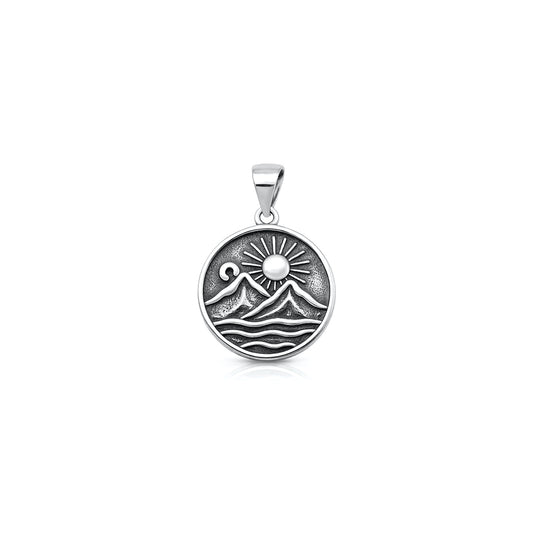 Silver Pendant - Mountains & Sun