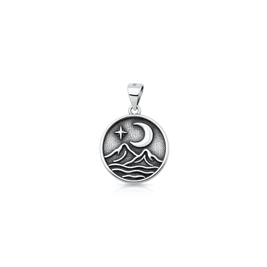 Silver Pendant - Moon & Mountains