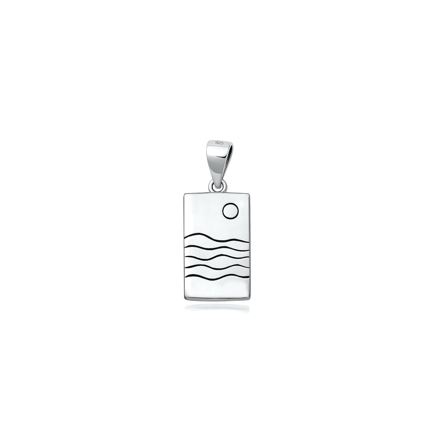 Silver Pendant - Minimalist Sea & Moon